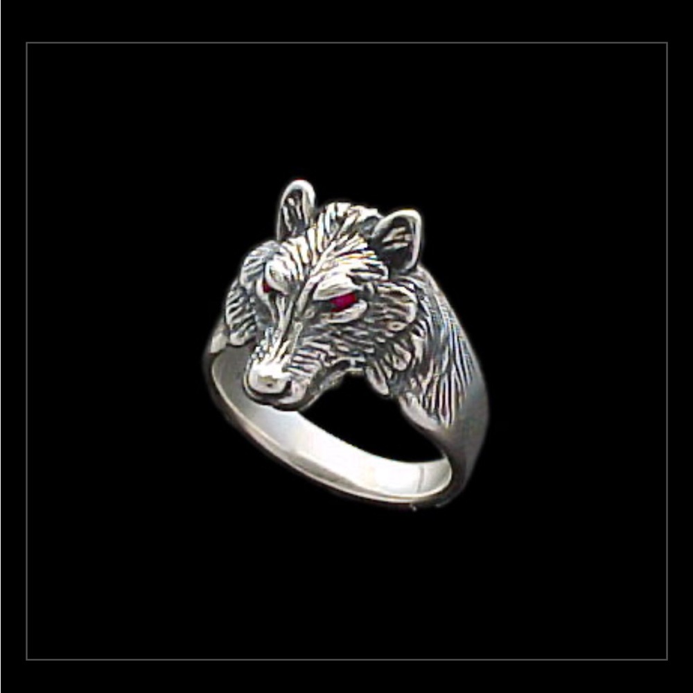 WOLF RING - STERLING SILVER - RUBY EYES OBO - Picture 3 of 10